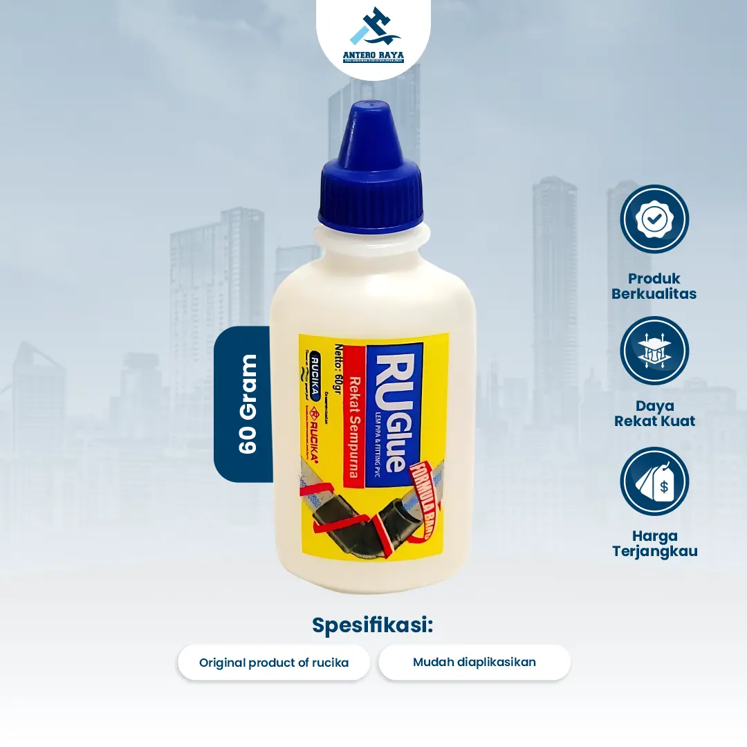 Lem Pipa PVC Paralon Ruglue Rucika Kemasan Botol Tetes 60 gram