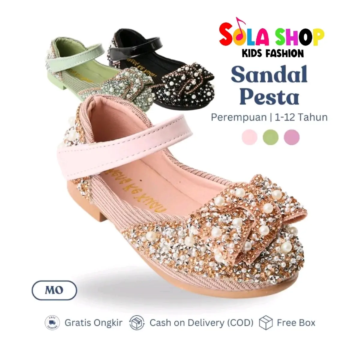 Sepatu Anak Perempuan Pesta Mutiara Manik Elegan Fashion