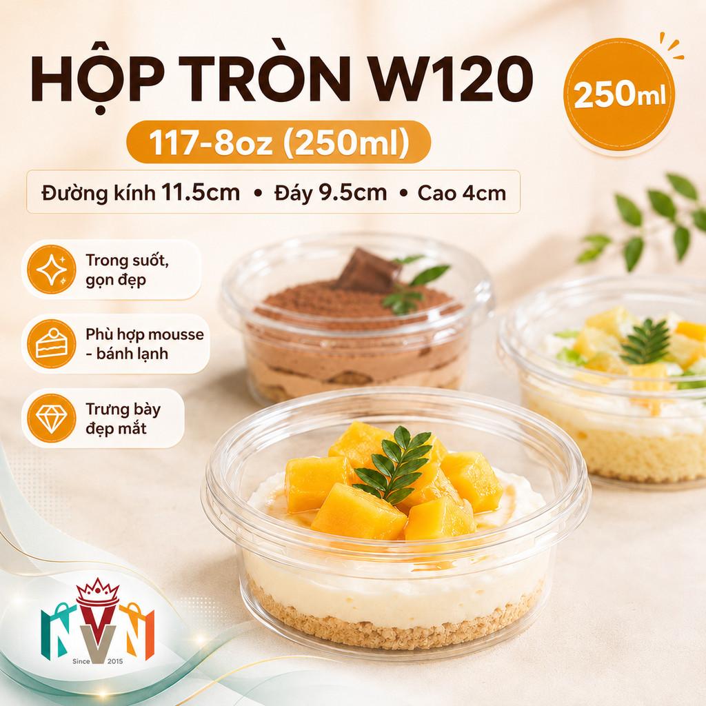 50 Hộp Nhựa Tròn Nắp Trong Đựng Bánh Mousse, Tiramisu, Bông Lan, Xôi Xoài ~ W120, 8117, 117-8
