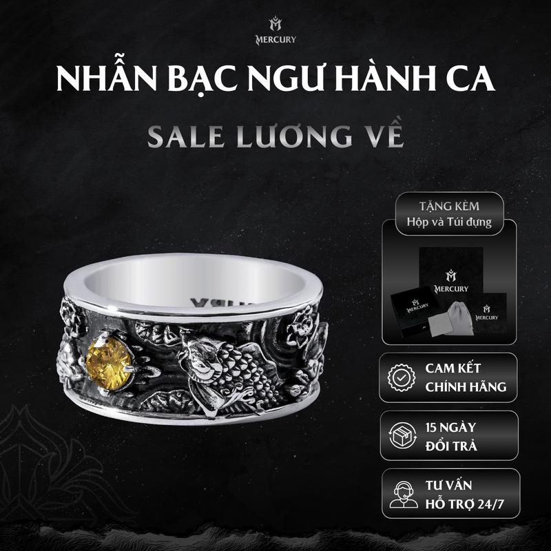 Nhẫn Bạc nam,nữ 925 Mercury Ngư Hành Ca - Trang sức Bạc 925 cao cấp-Thiết kế độc quyền bởi Mercury