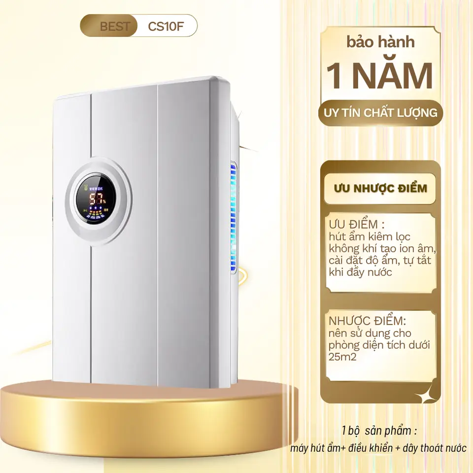Máy Hút Ẩm Lọc Không Khí Màn Hình LED Hiển Thị Độ Ẩm Nhiệt Độ Loại Bỏ Độ Ẩm Hiệu Quả