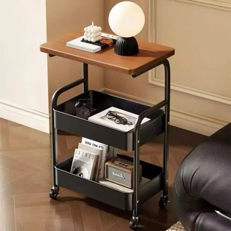 Kệ 3 Tầng Kim Loại Mặt Bàn Gỗ MDF Có Bánh Xe Dễ Di Chuyển Thiết Kế Chắc Chắn Phù Hợp Cho Phòng Ngủ Và Phòng Khác