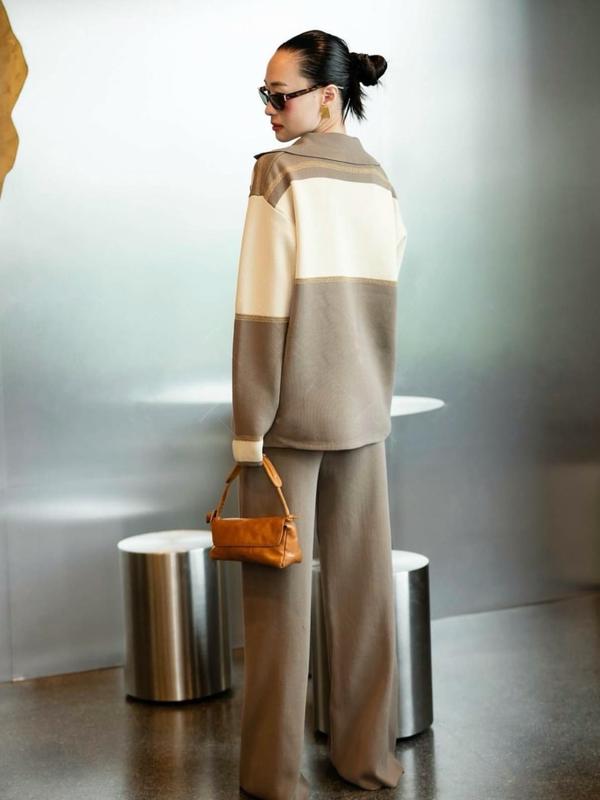 SET7462 Suit Style Blazer Top with Long Pants Knit Set 6