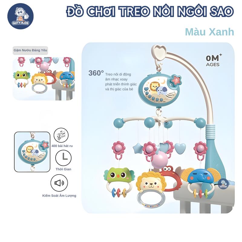 Đồ Chơi Ngôi Sao Treo Nôi Cũi GutyKids Xoay 360 Có Nhạc Kẹp Kệ A Có Lục Lạc, Xúc Xắc, Gặm Nướu Cho Bé, Kích Thích Thị Giác Cho Trẻ Em
