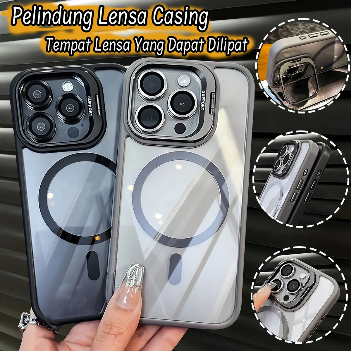 Casing Silikon Magnetik Untuk iPhone 11 12 13 14 15 16 Pro Max Braket Lensa Tersembunyi Cases Sepenuhnya Tertutup Tahan Guncangan Tahan Jatuh Penutup Belakang Pelindung Lensa Lembut
