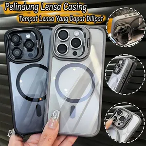 Casing Silikon Magnetik Untuk iPhone 11 12 13 14 15 16 Pro Max Braket Lensa Tersembunyi Cases Sepenuhnya Tertutup Tahan Guncangan Tahan Jatuh Penutup Belakang Pelindung Lensa Lembut