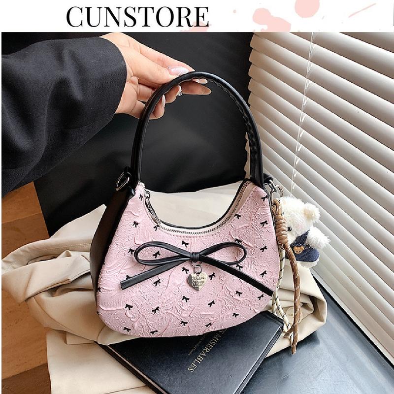  Túi Xách Nữ Đeo Vai Nữ Kèm Nơ Da Và Charm Gấu – Dáng Bán Nguyệt Mini Thời Trang CUN069 