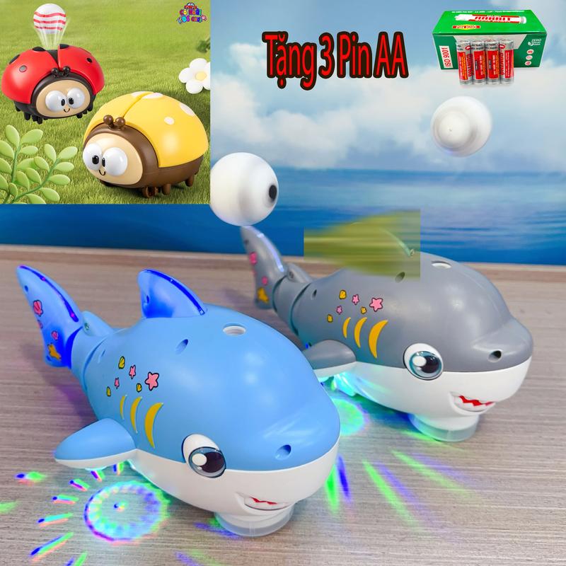 Đồ chơi cá mập bơi cạn thổi bóng có kèm đèn nhạc hiệu ứng vẫy đuôi vui nhộn cho bé