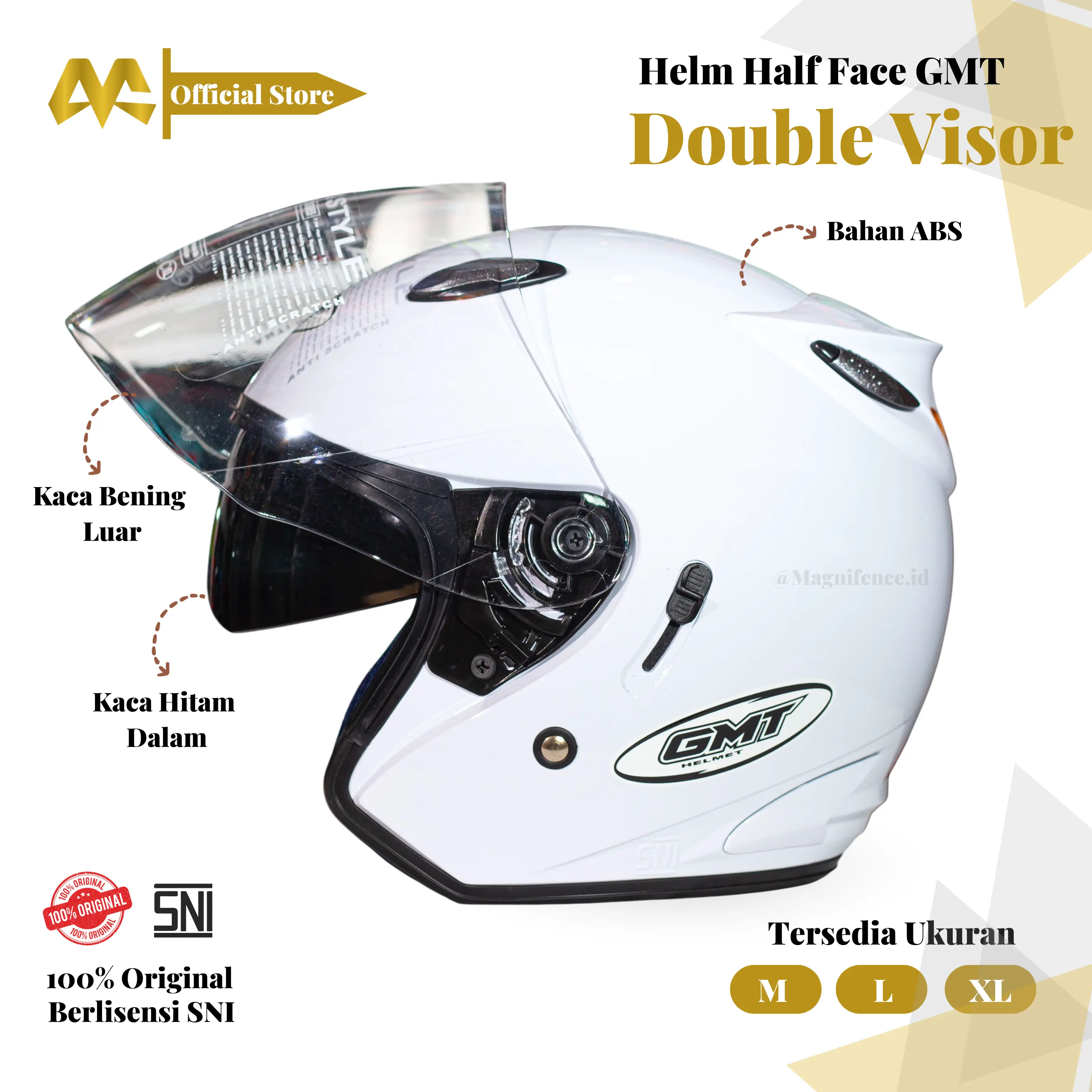Helm Half Face GMT Original Double Visor Helem Motor SNI Murah Helmet Pria Wanita Dewasa Kaca Motorcycle