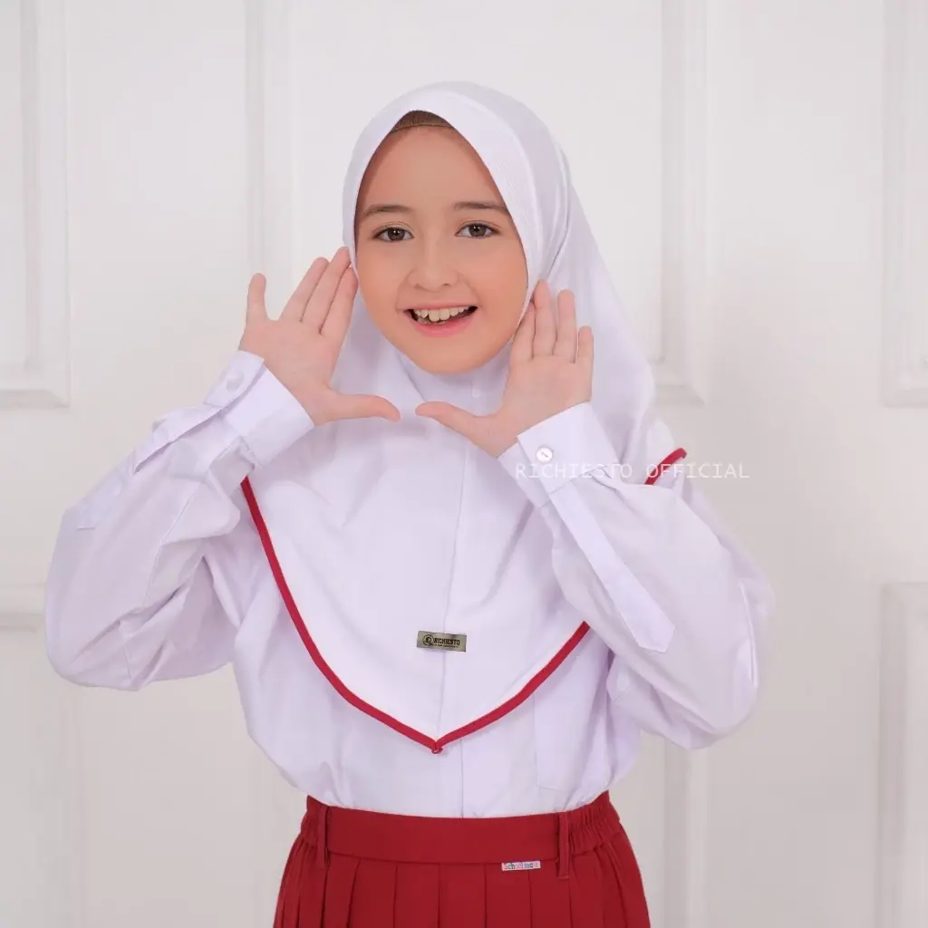 Hijab Anak Sekolah SD MUSLIM WANITA Jilbab Instan Putih Nyaman Tanggung Serut