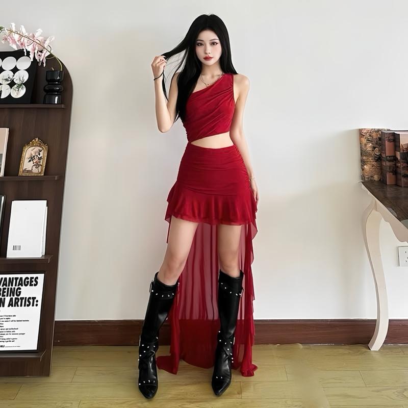 ĐẦM LƯỚI DẺO HỞ EO LỆCH VAI ĐUÔI TÔM ĐI CHƠI, ĐI DU LỊCH, ĐI TIỆC, ĐI BAR, ĐẦM ĐI QUẨY PHONG CÁCH Y2K