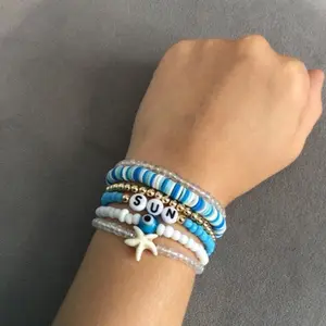 1Pc Exquisite Summer Ocean Alphabet Fashion Blue Beaded Bracelet Set Ladies Holiday Party Favours