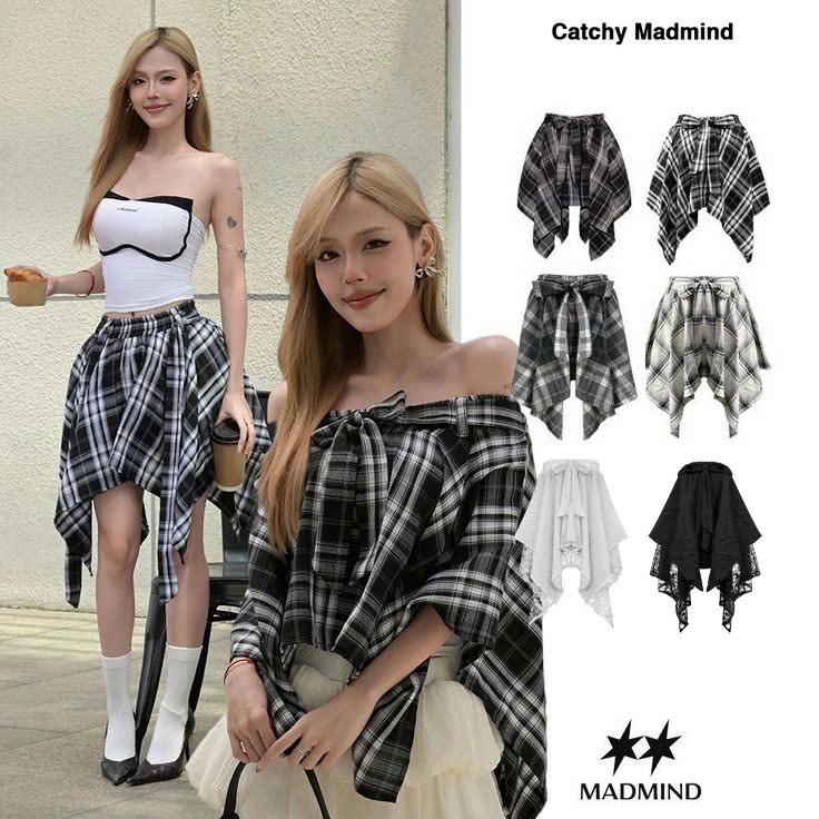 MADMIND MẶC 2 KIỂU Áo Chân Váy Nữ Thiết Kế Phối Nơ Catchy Skirt - Màu Đen Sọc Trắng Đen Sọc Nâu Trắng Sọc Xám Sọc Phối Ren - Mùa Hè 2025