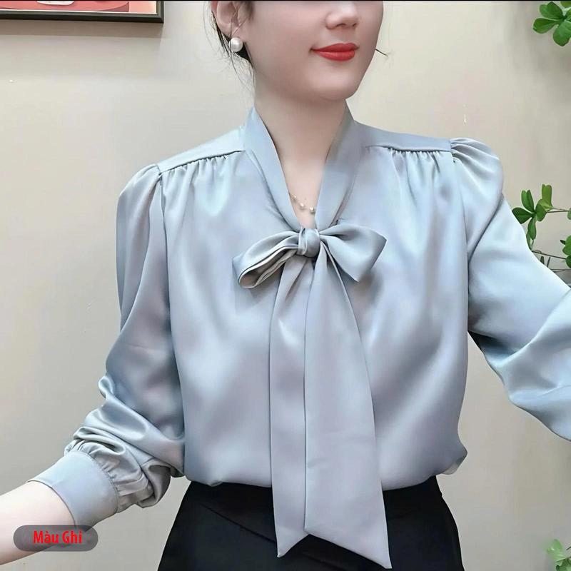 Áo sơ mi cổ nơ thiết kế mới from dáng siêu xinh nhẹ nhàng thanh lịch chất vải lụa ngọc trai mềm mịn thoáng nhé sang xịn mịn lắm ạ! mã VP501