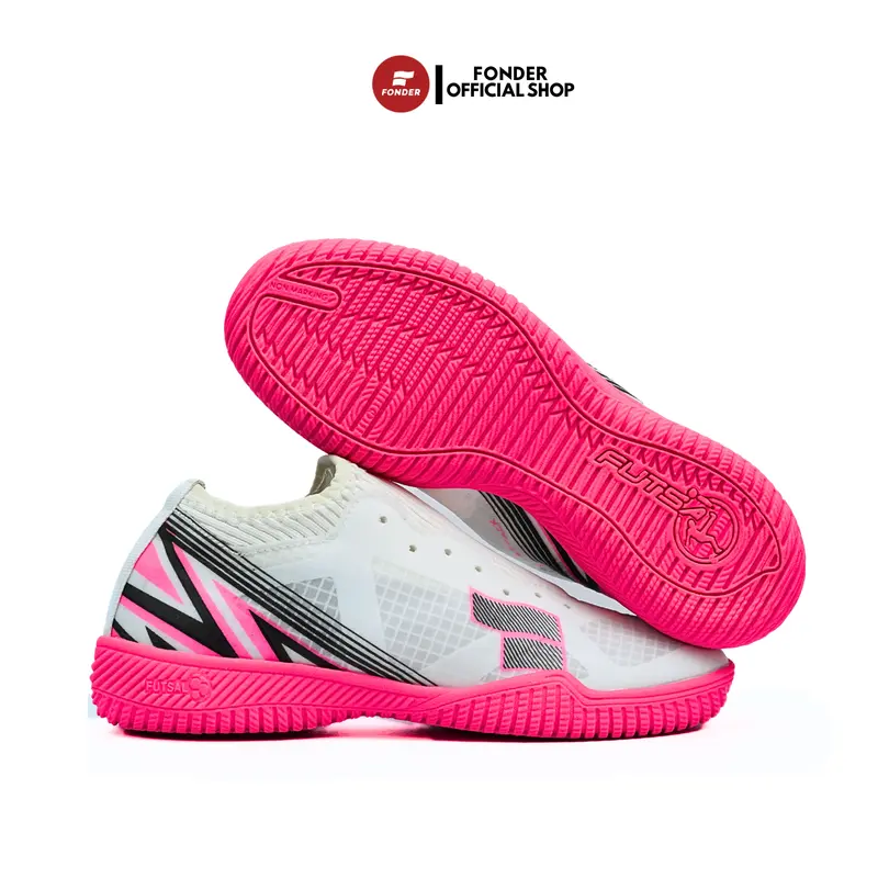 Sepatu Futsal Anak Fonder Speed Arrow Putih/Pink dengan Outsole Berdecit 4