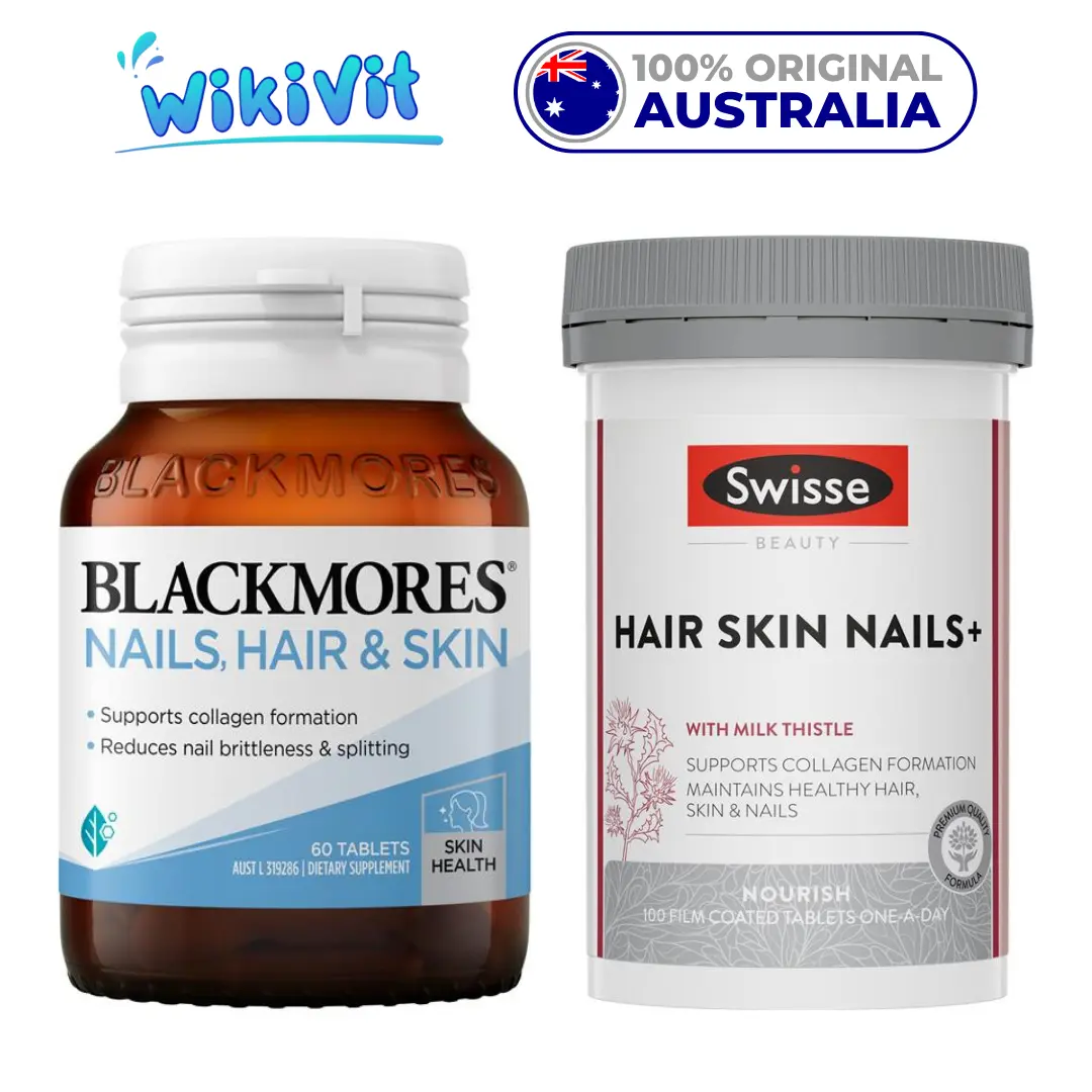 BLACKMORES Nails Hair & Skin 60 Tablets / SWISSE Ultiboost Hair Skin Nails+ 100 Tablet - ORIGINAL AUSTRALIA / Nail Hair and Skin / Vitamin Kesehatan Kuku Kulit Rambut / Biotin / Supports Collagen Formation