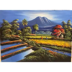 Lukisan Kanvas Pemandangan sawah, Lukisan Kanvas, Lukisan Bali, Lukisan Buatan Tangan.