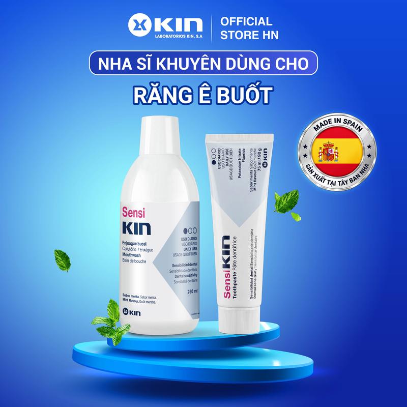 Combo nước súc miệng và kem đánh răng Sensi Kin cho răng nhạy cảm 250ml/75ml
