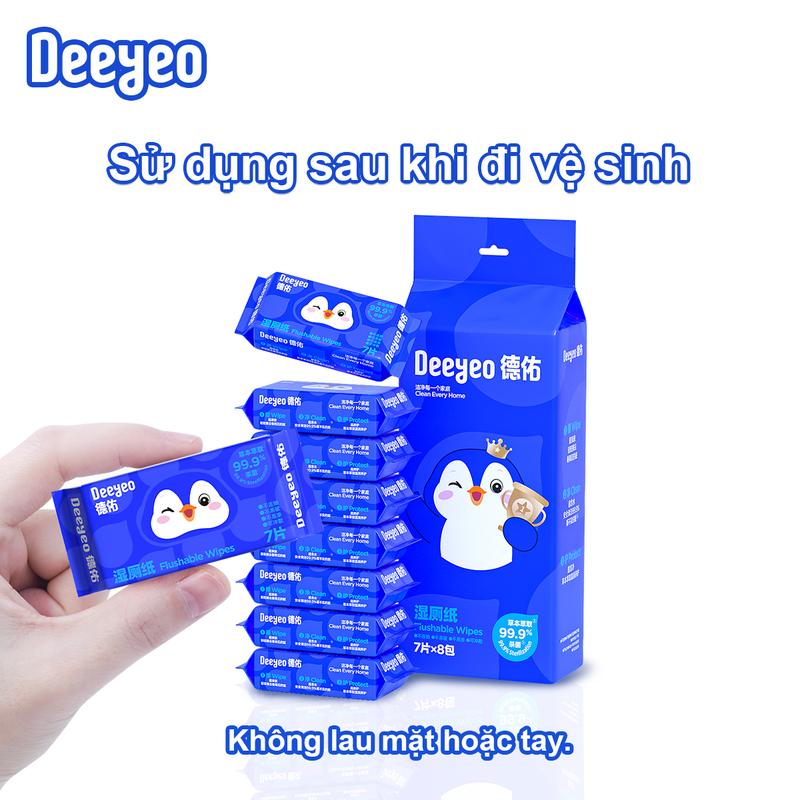 【Deeyeo Giấy vệ sinh ướt 7 miếng gói 8 gói tổng cộng 56 miếng công thức thảo dược an toàn và đáng tin cậy thích hợp cho phụ nữ mang thai dùng để lau vùng kín sau khi đi vệ sinh dễ mang theo.