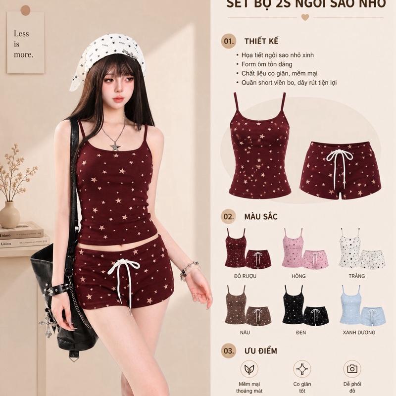 B121 Set bộ áo 2s phối quần ngắn chất thun hoạ tiết form ôm body tôn dáng mùa hè
