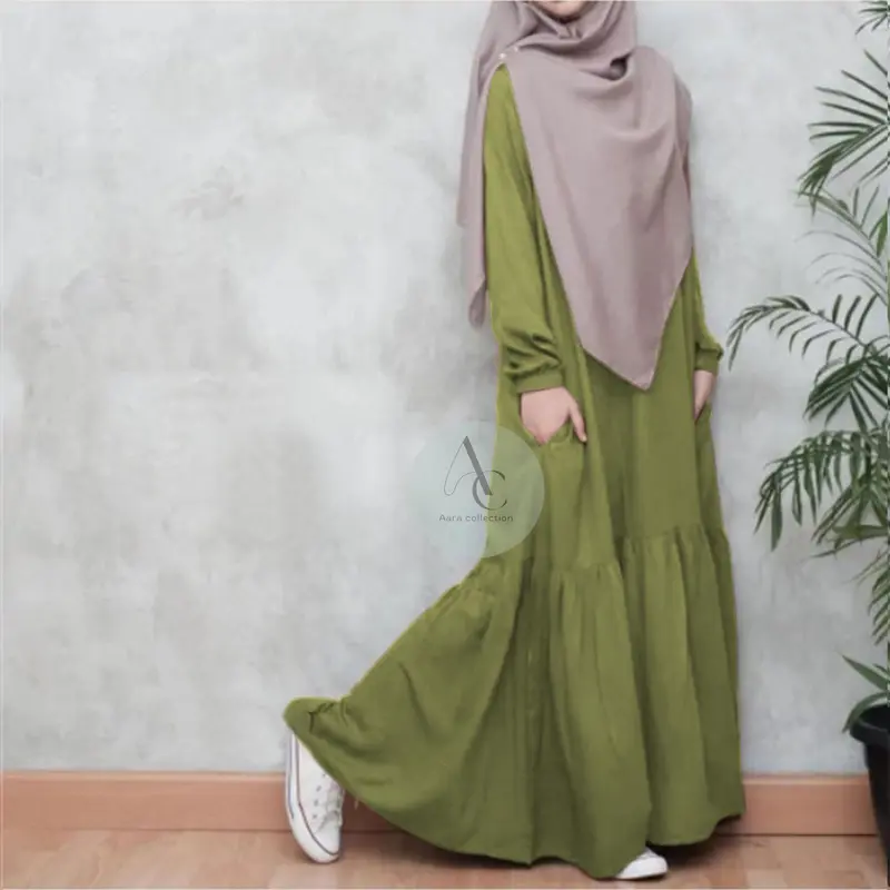 Aara Collection  Gamis Abaya Hitam turki Serut Lengan karet wanita remaja muslim elegan wolpis premium ukuran S M L XL XXL / basic abaya polos wanita kajian santri putri remaja elegan Dress Mewah Syari 8