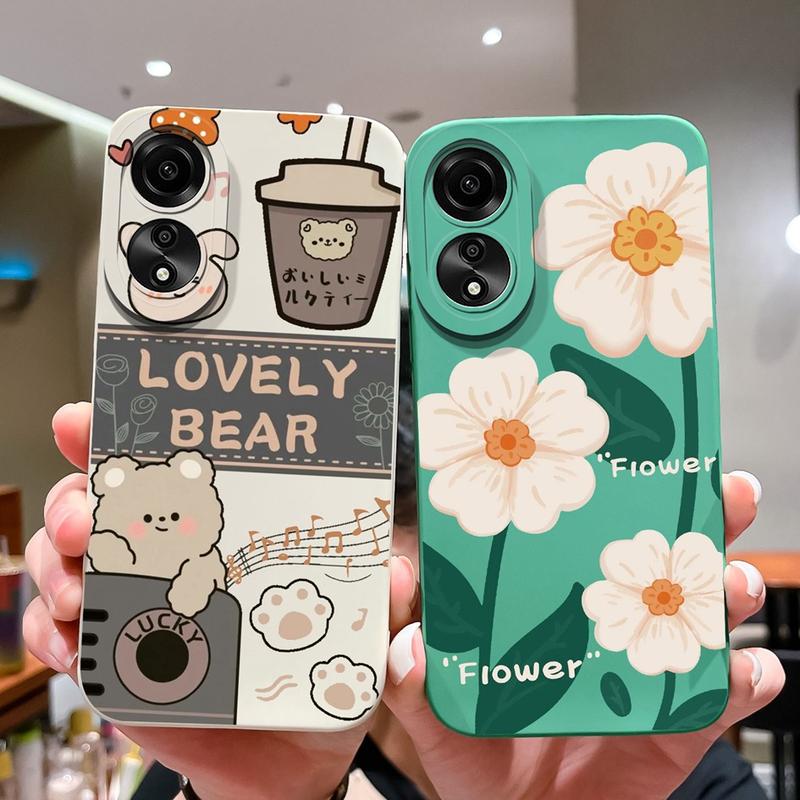 Vỏ điện thoại cho Oppo A58, A58X, A78, 4G, 5G, ốp lưng mềm, hình vuông, vỏ bảo vệ silicon, họa tiết gấu thời trang, Ốp Điện Thoại cho OppoA58X, OppoA78