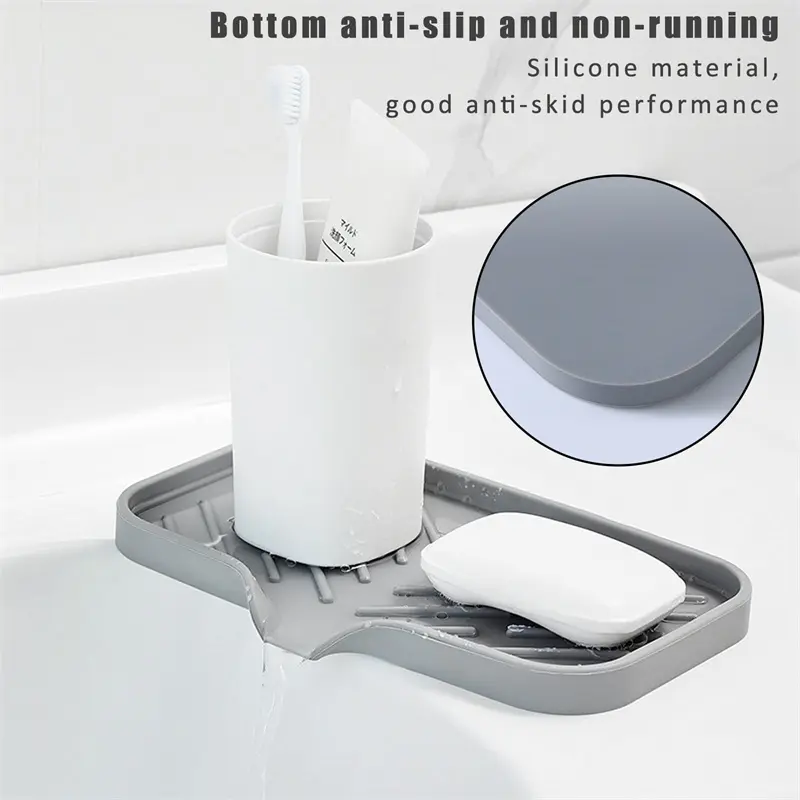 Sink Silicone Tray With drain Soap Sponge Storage Holder Countertop Sink Scrubber Brush Soap Storage Rack Kitchen Organizer