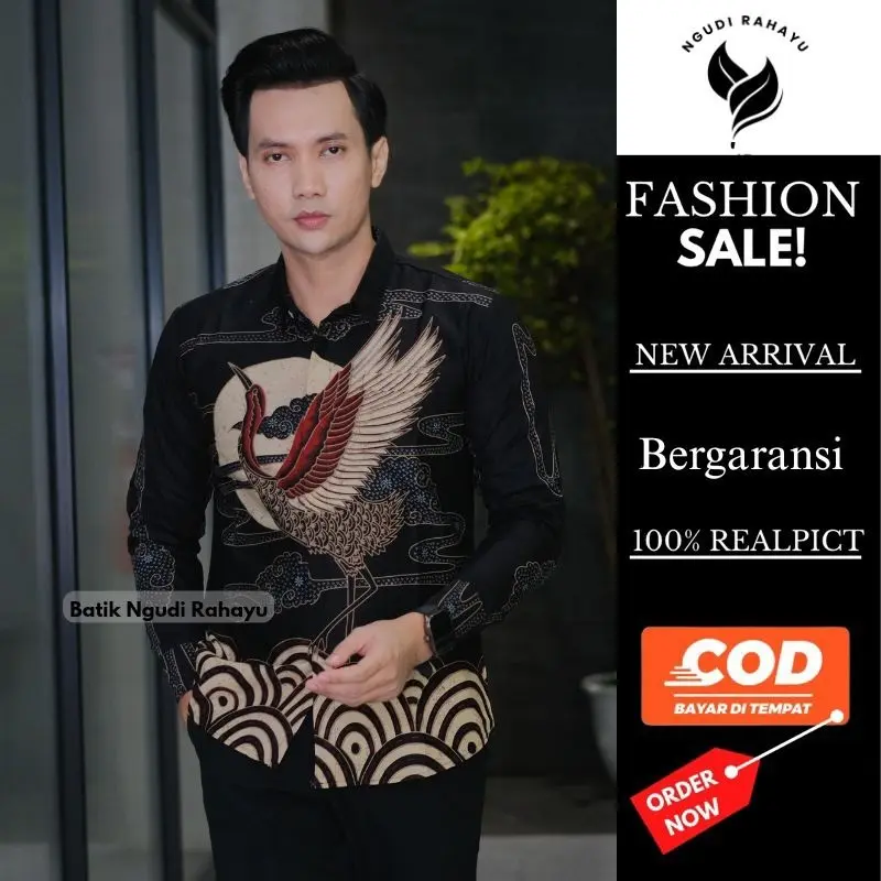 Batik ngudi rahayu kemeja baju batik pria lengan panjang slimfit kain katun premium baju kerja kondangan kasual Dewasa Motif Formal Casual Kantor Hitam Mewah Nyaman