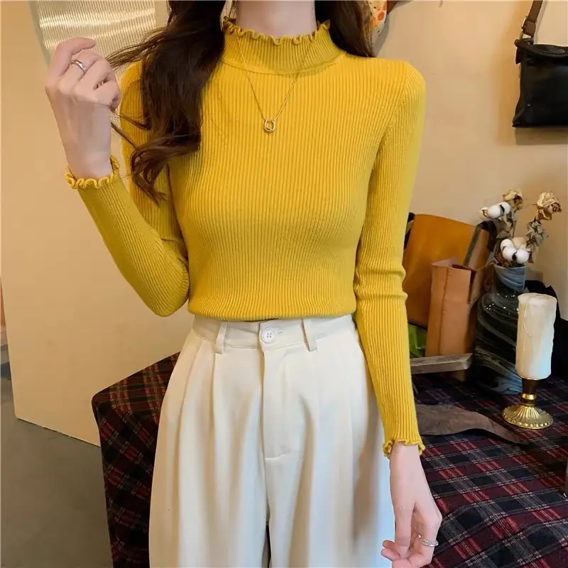 ÁO LEN TĂM CỔ BÈO 3p Basic Len dệt kim Giữ Nhiệt Nữ Women Top 8