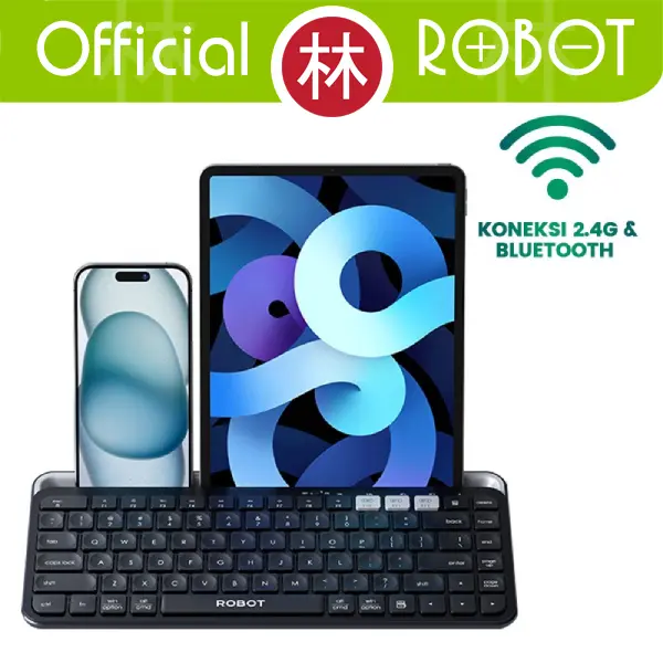 Robot KB30 Keyboard Bluetooth 3.0 + 5.0 + Wireless USB 2.4G Multi Device up to 3 Devices with Holder for Tablet Tab Phone New KB10 1