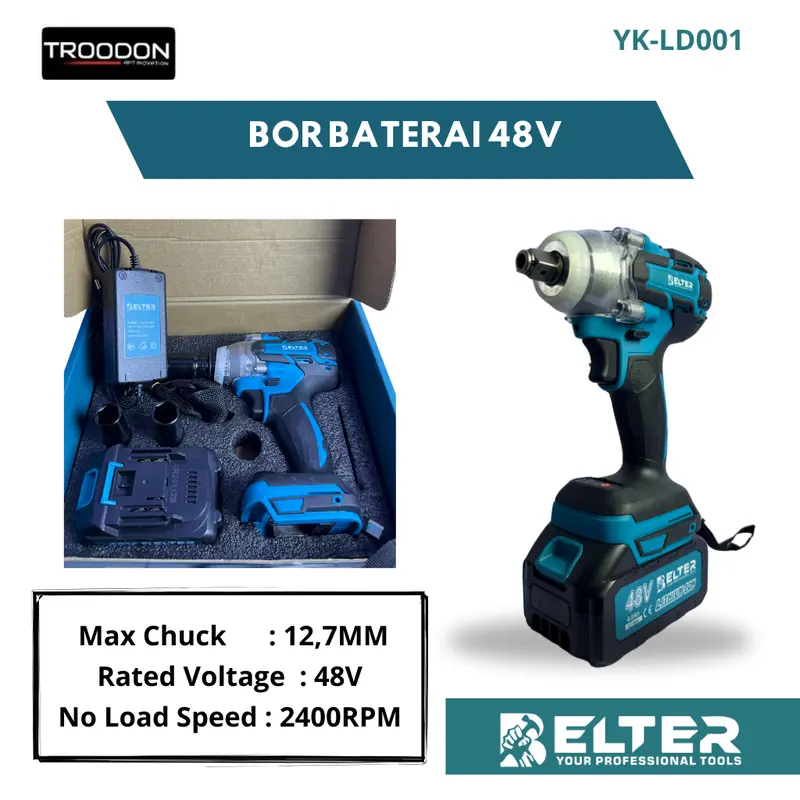 BELTER Mesin Bor Impact Baterai 48v Impact Wrench 12.7mm Bor Buka Pasang Baut Motor 6