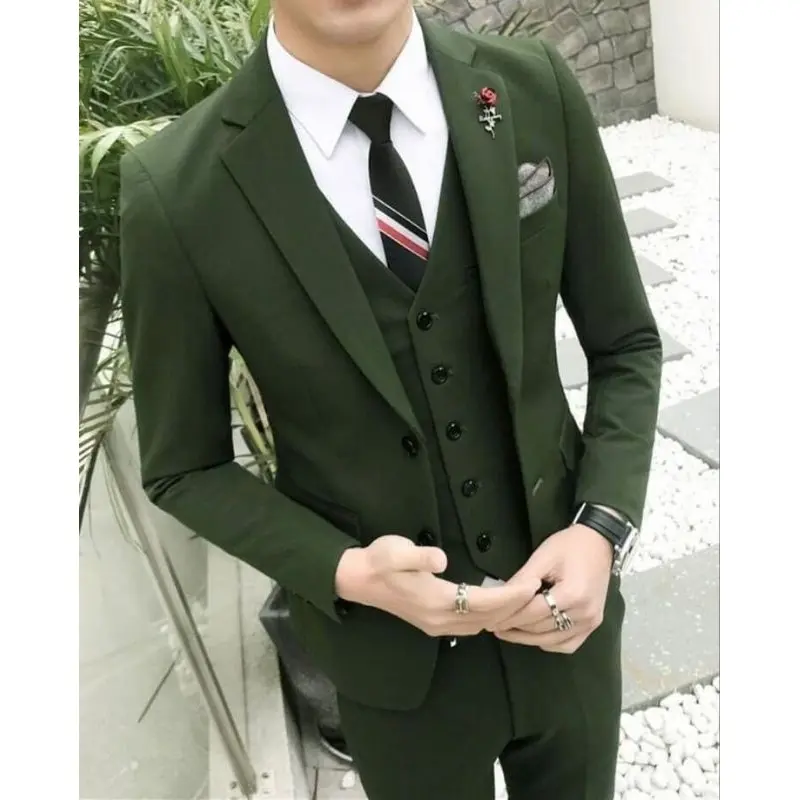 Setelan Jas Pria Formal Kantoran Hijau Army 3