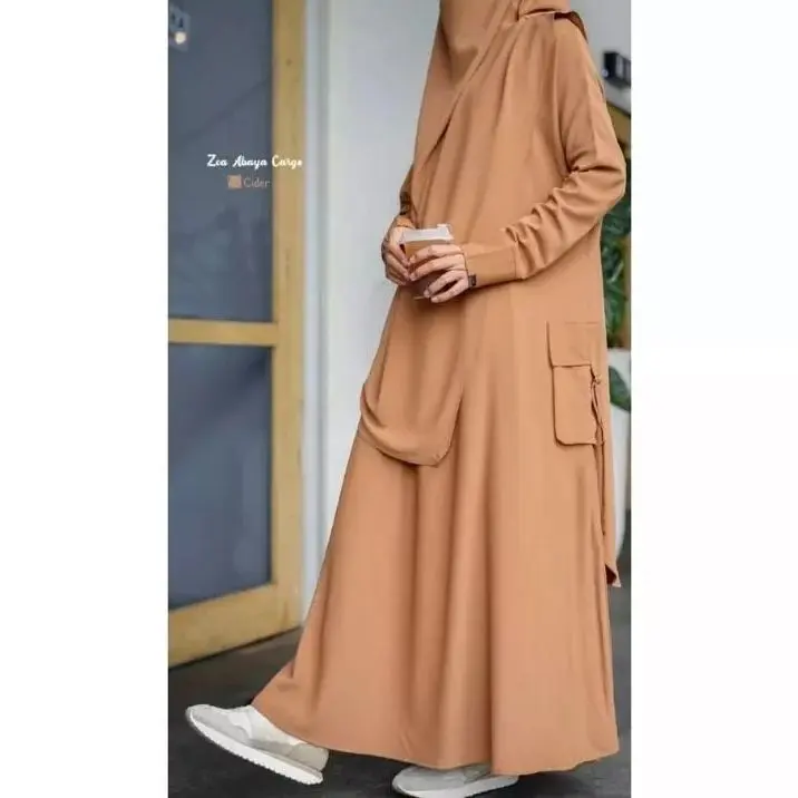 Abaya Cargo Syar'i Set French Khimar HITAM (FREE CADAR) / Gamis Abaya Crinkle Airflow  Size L XL XXL / Abaya Muslimah Terbaru 2025 / Abaya Syari Khimar Wanita 8