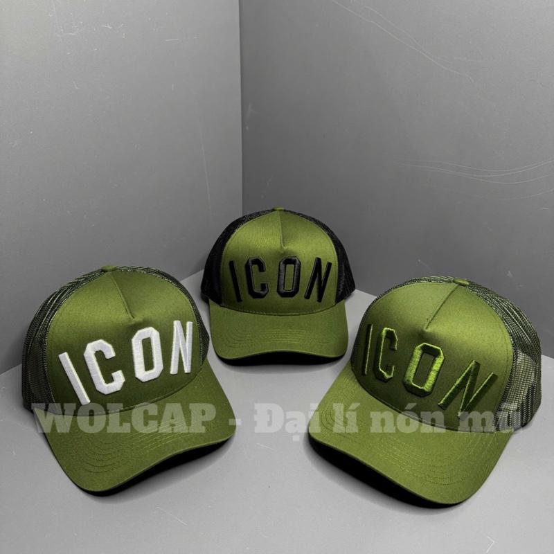 Nón kết mũ lưỡi trai thêu ICON xanh rêu phối lưới thời trang hot trend nam nữ