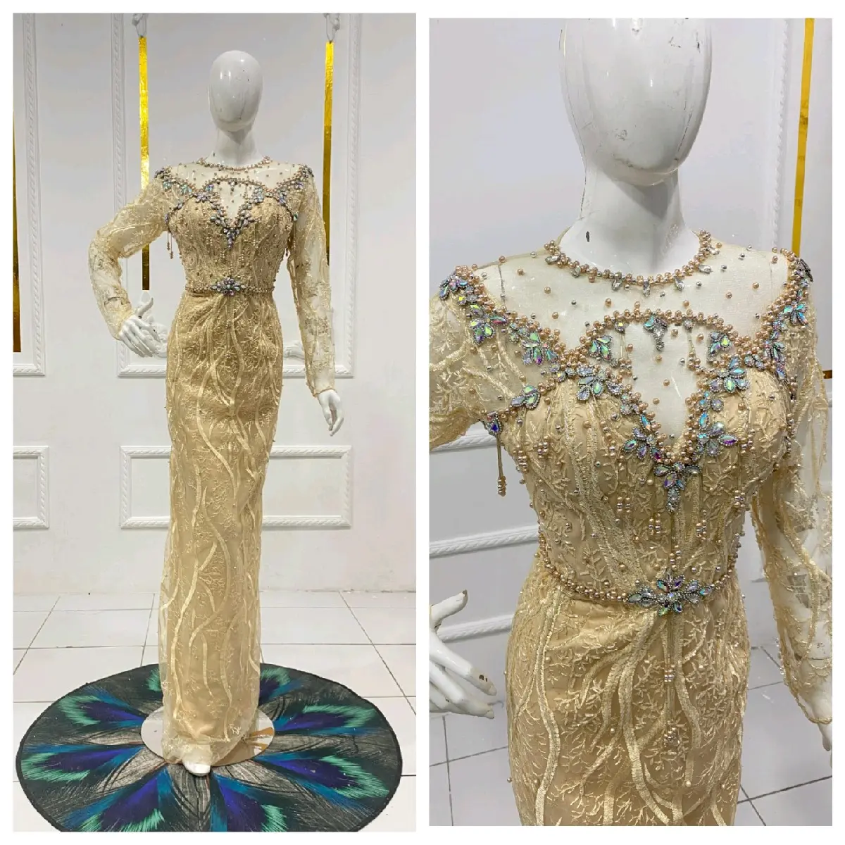 gaun pengantin span warna cream premium