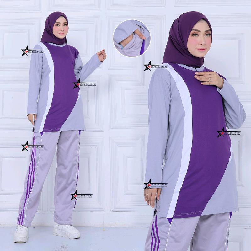 Setelan baju olahraga wanita tunik muslimah / setelan baju senam wanita Celana Muslim Panjang Wanita Sport Hitam Seragam Polos Atasan 1