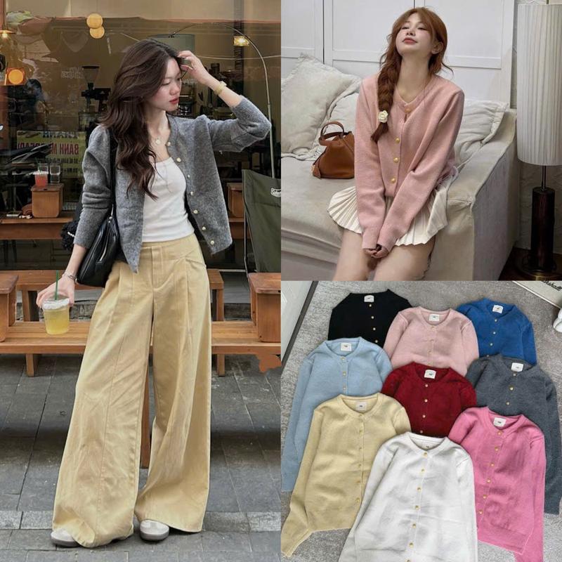  DEAL MỞ BÁN Áo Khoác Len Dày dệt Kim Cổ Cúc Đồng  Áo Form Vừa Màu Trơn Cúc Đồng Màu Chất Len Lông Thỏ Cài Khuy Phong Cách Nữ Tính Xinh Basic Hàng Qccc CAMCLOSET Women Nữ 