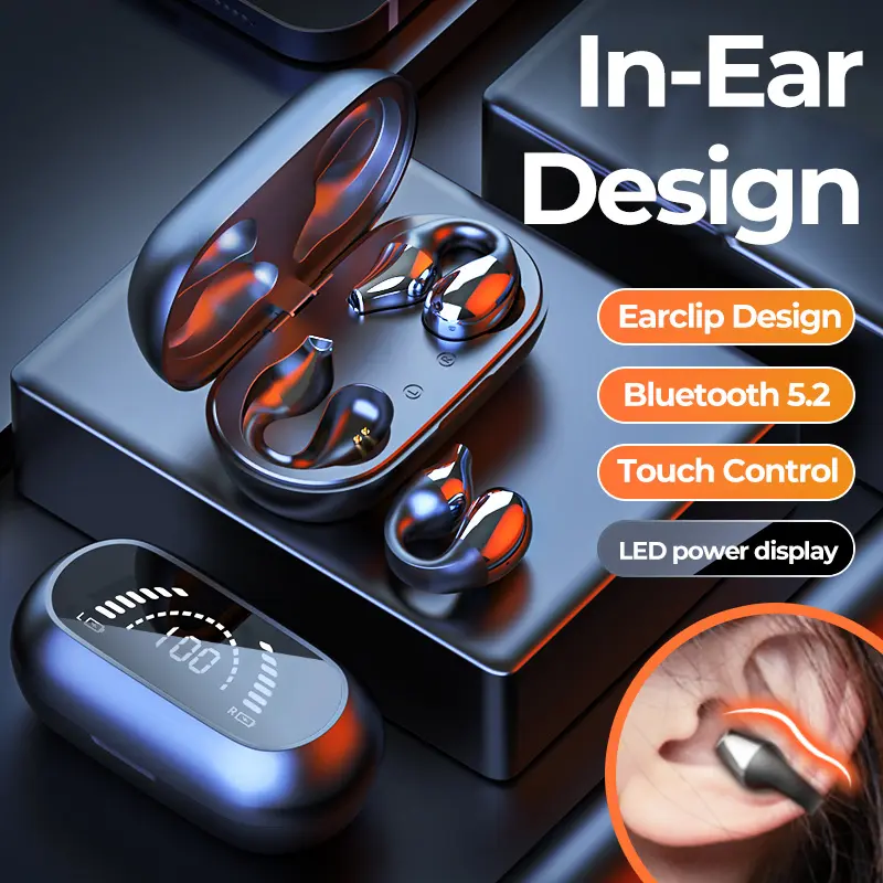 Tai nghe không dây TWS S03 Bluetooth 5.2, tai nghe kẹp tai, màn hình cảm ứng Conrol LED kỹ thuật số, tai nghe nhét tai có micrô, tai nghe Bluetooth với Power Bank Sports