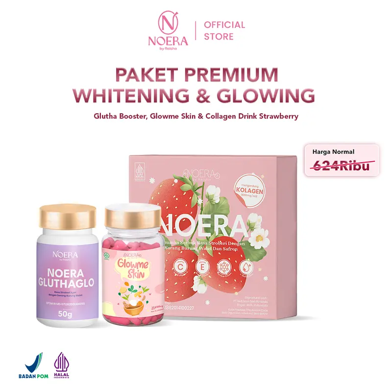Noera Paket Premium Whitening Glowing l Noera Collagen Drink + Noera Glow Me Skin + Noera Glutha Booster Improved Formula 0