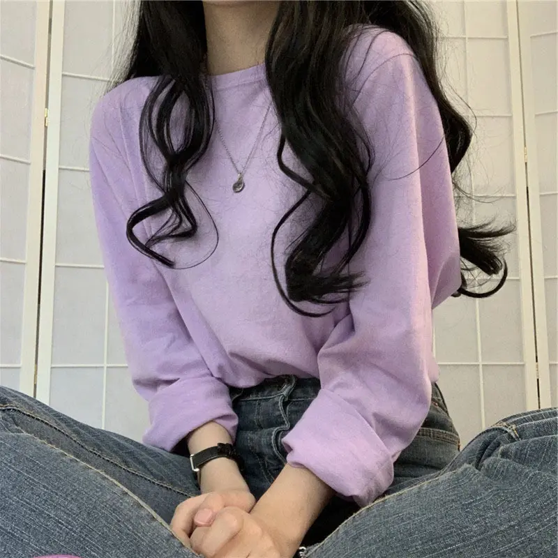 Áo Thun Dài Tay Trơn Phong Cách Hàn Quốc, Dáng Rộng Vừa Vặn, Dễ Phối Đồ Cho Học Sinh, Áo Nữ, Thích Hợp Cho Mùa Xuân Và Mùa Thu, Hàng Mới Về Năm 2023, Bán Buôn
