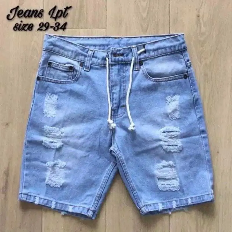 Celana Pendek Sobek Jeans Pria Ripped Denim wisker distro premium kekinian