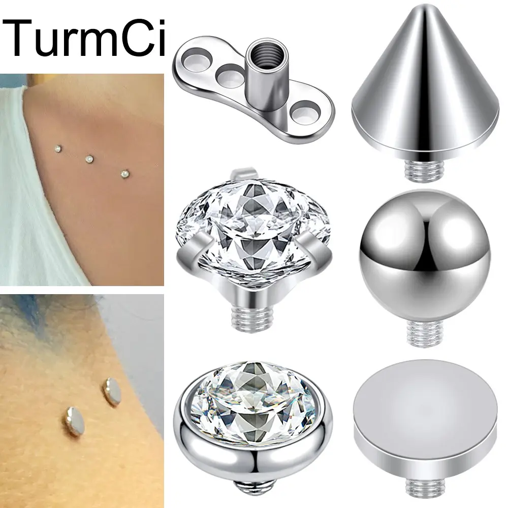 TurmCi 1 Buah Stainless Steel Dermal Anchor Kristal Anti Allergy Surface Piercings Micro Dermal Piercings Accessory 2.5mm/3mm/4mm