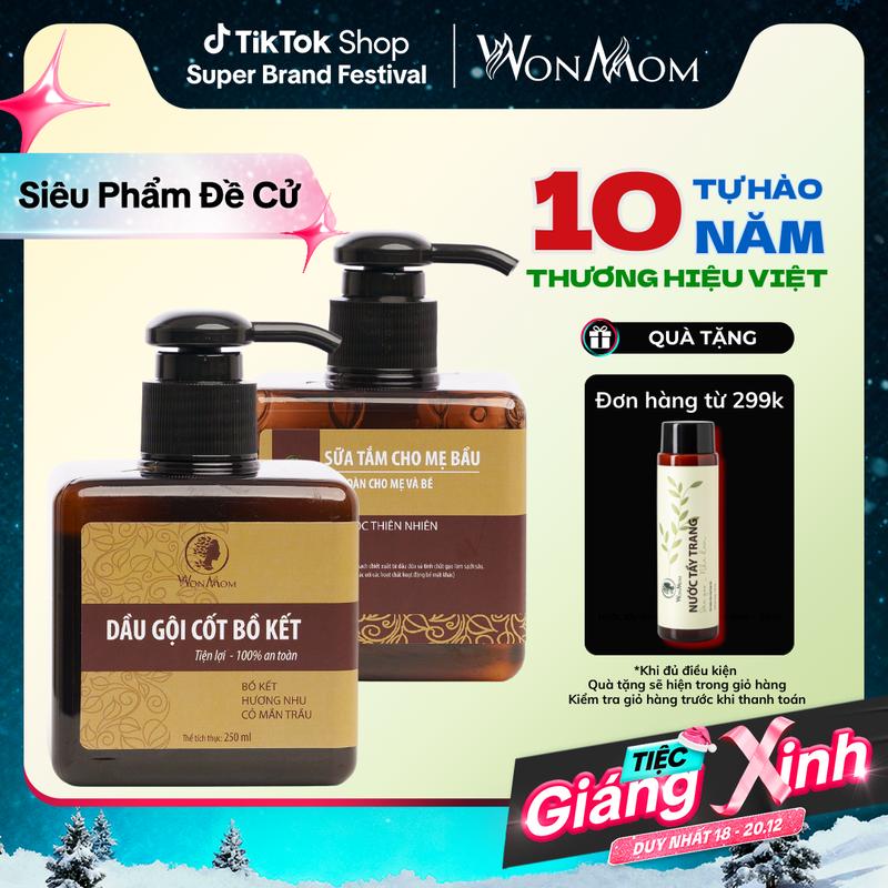  Combo 2 Món Tắm Gội Toàn Thân Thảo Mộc Wonmom   1 Dầu gội cốt bồ kết + 1 Sữa tắm cho mẹ   Dưỡng Da Body Dưỡng Body 