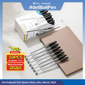 Deli Ballpoint Pen/Pulpen Bolpoin 0.7mm- 1.0 mm, Penulisan Halus & Nyaman, Tinta Anti Luntur, Ideal untuk Sekolah, Kantor & Keperluan Harian tanpa kabel twinstar biru Alat Hitam
