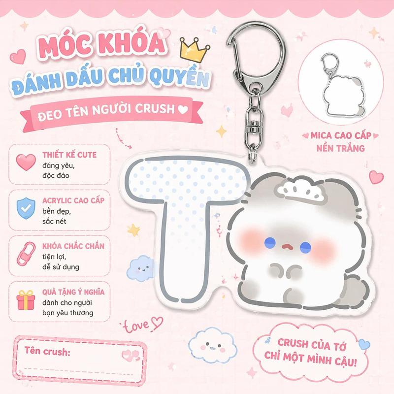 Móc Khóa Chữ Cái heo hồng Dễ Thương Mica 2 Mặt Thiết Kế Độc Đáo