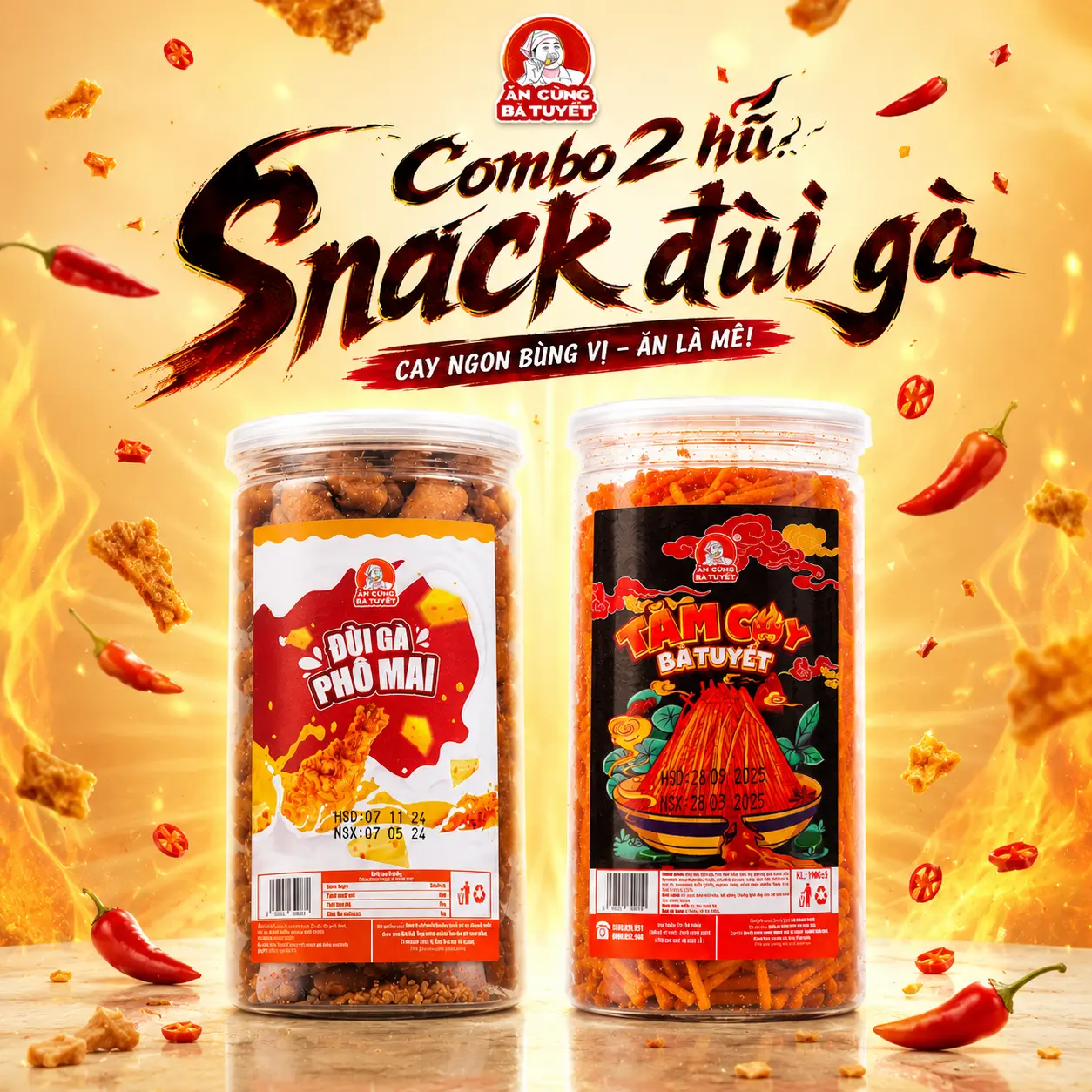 Combo 2 hũ snack đùi gà các loại - Ăn Cùng Bà Tuyết - Đồ Ăn Vặt Việt Nam M17
