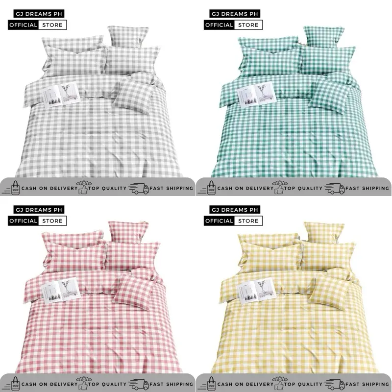 KOREAN INSPIRED GINGHAM - FULLY GARTERIZED CANADIAN COTTON BEDSHEET - 3 IN 1 - 1 BEDSHEET AND 2 PILLOWCASE