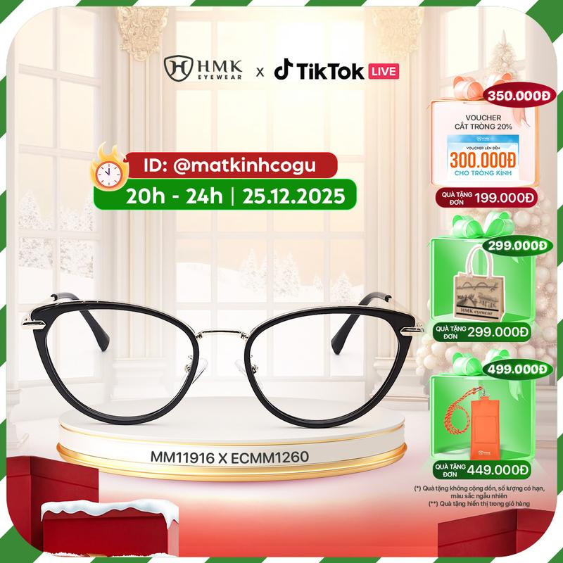  HMK Eyewear Gọng Kính Cận Mắt Mèo Kim Loại MM11916 x ECMM1260 Phù Hợp Nhiều Dáng Mặt Thời Thượng Cho Nữ 