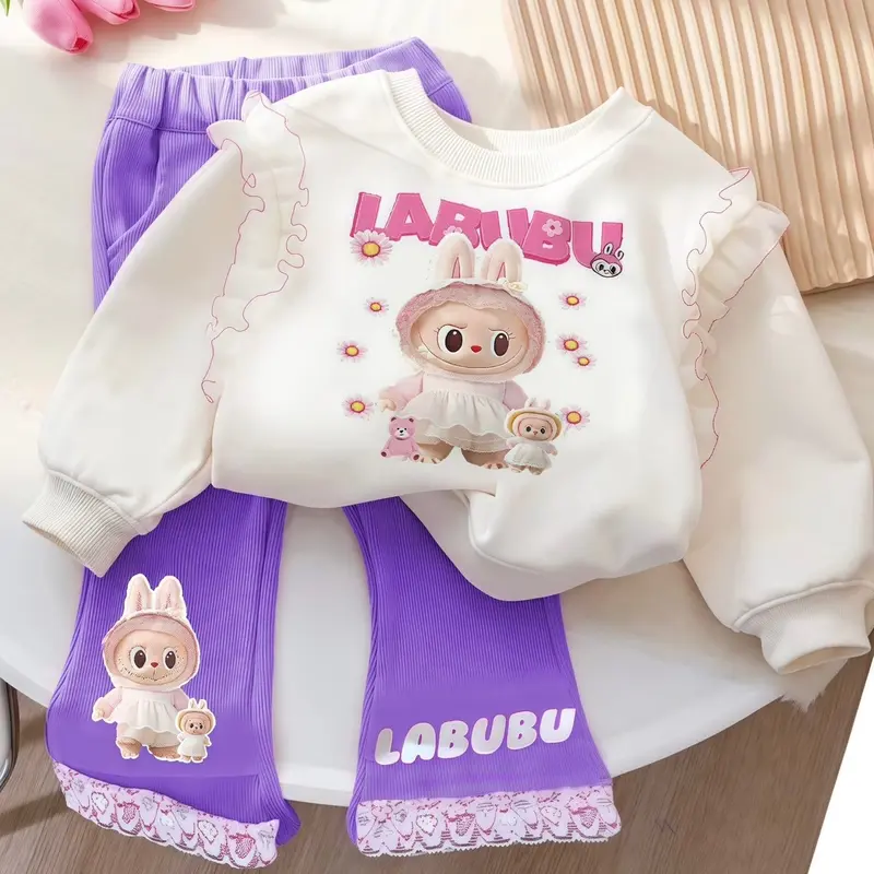 Setelan Anak Perempuan Labubu Celana Cutbray Motif Labubub Viral Bahan Babyterry Premium Korea Usia 1-5 Tahun one  set  korean style Cewek Parsel setelan  anak baju labubu anak perempuan Bayi Katun 7