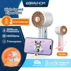 (COD)Bravhom Gradasi Kipas Angin Mini Portable 3IN1 Aromaterapi 3 Kecepatan Lampu Warna Warni Phone Holder FN16